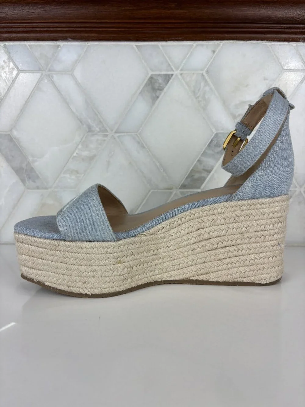 Veronica Beard Light Blue Espadrille Wedge Sandals